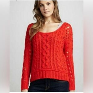 Free People Open Cable Knit orange red Chunky Pullover Sweater Médium